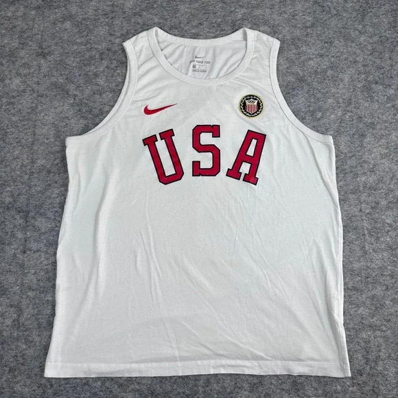 Nike Tank Top Mens Large White Good USA Olympics Sleeveless Tee Organic Cotton - Picture 1 of 8